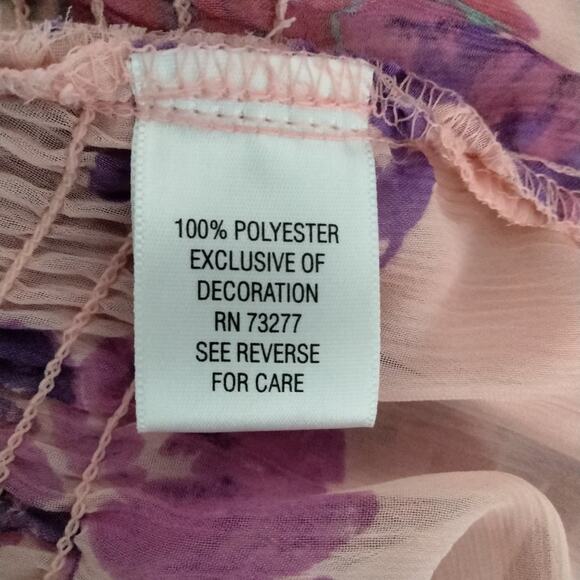 Candie's Floral Pink Flutter Butterfly Sleeve Blouse Top Cinched Waist Sz M - Picture 9 of 9